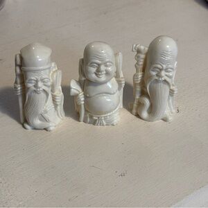 Vintage Ivory Color Resin Chinese Old Wiseman Figurine 2 1/2" Set Of 3 Buddha